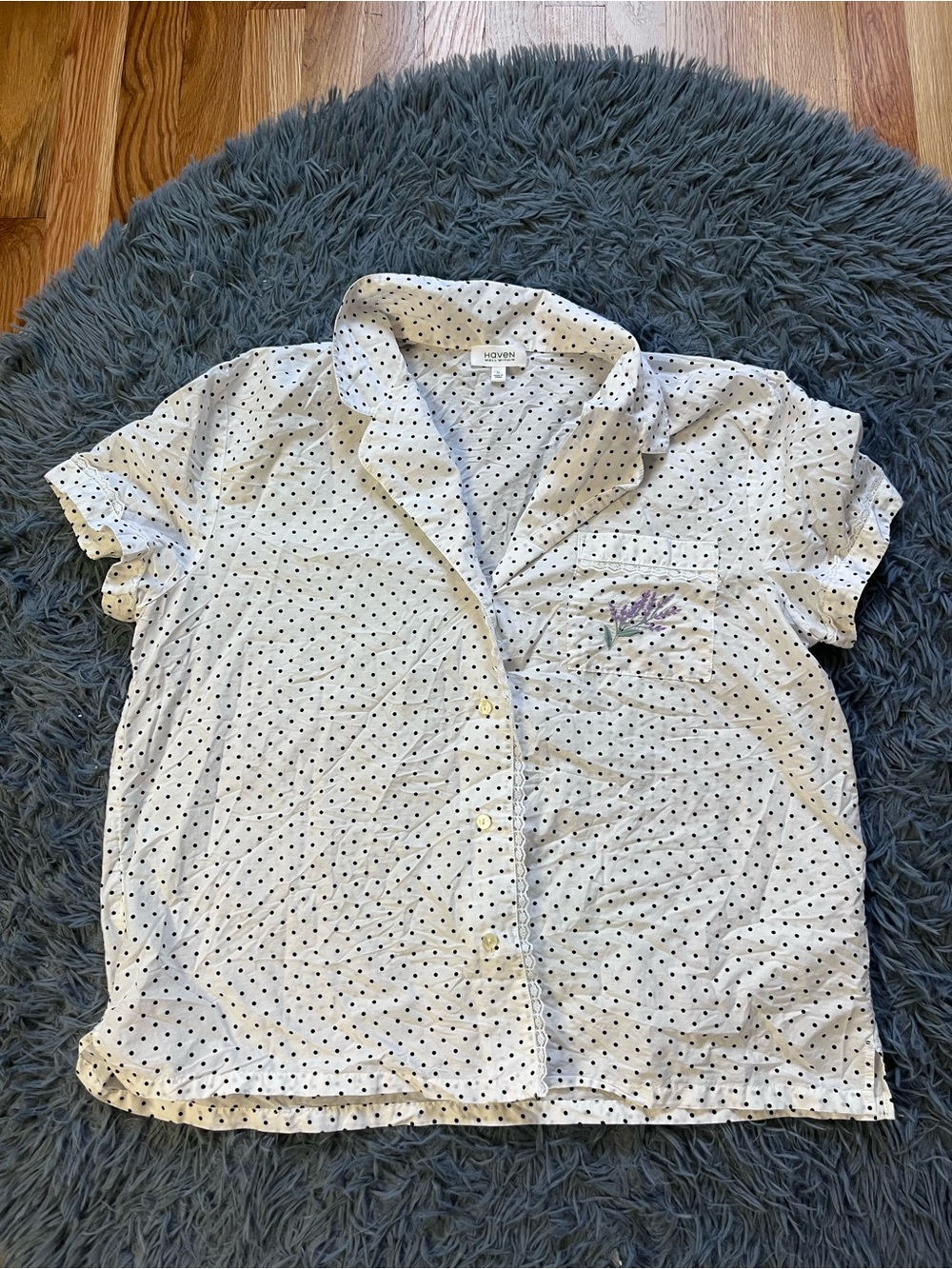 Haven Well Within White Black Polka Dot Silk Cotton Button Down PJ Top Size XL